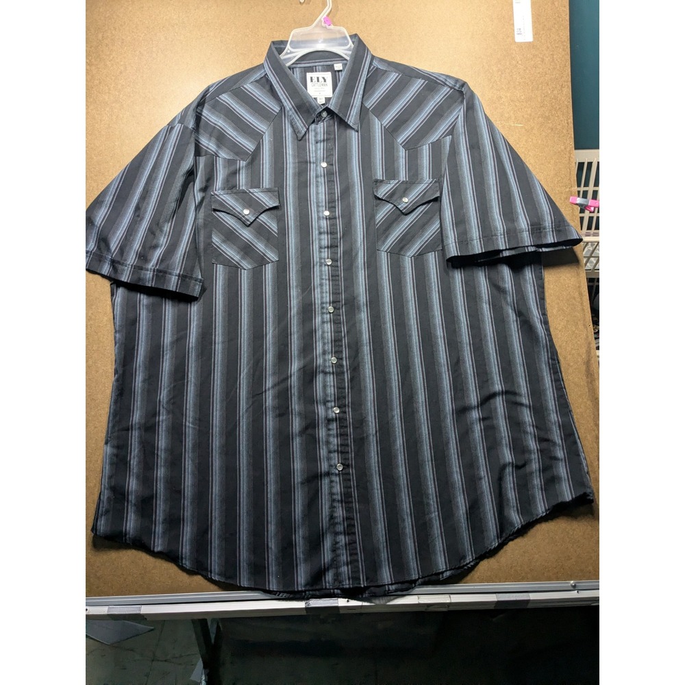 Ely Cattleman Mens 3XLT Black Striped Pearl Snap Western Shirt Tall Short Sleeve